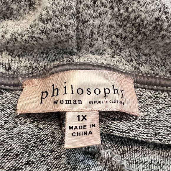 Philosophy Poncho Size 1X in Gray and Black Marled Soft Material Cowl Neckline - Picture 4 of 6